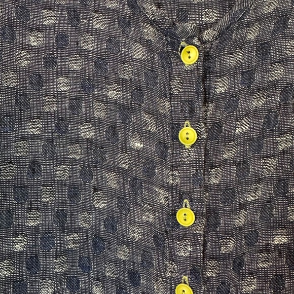 FLAX Linen Button Front Cardigan Top Womens Small Checkered Blue Lightweight - Picture 12 of 13